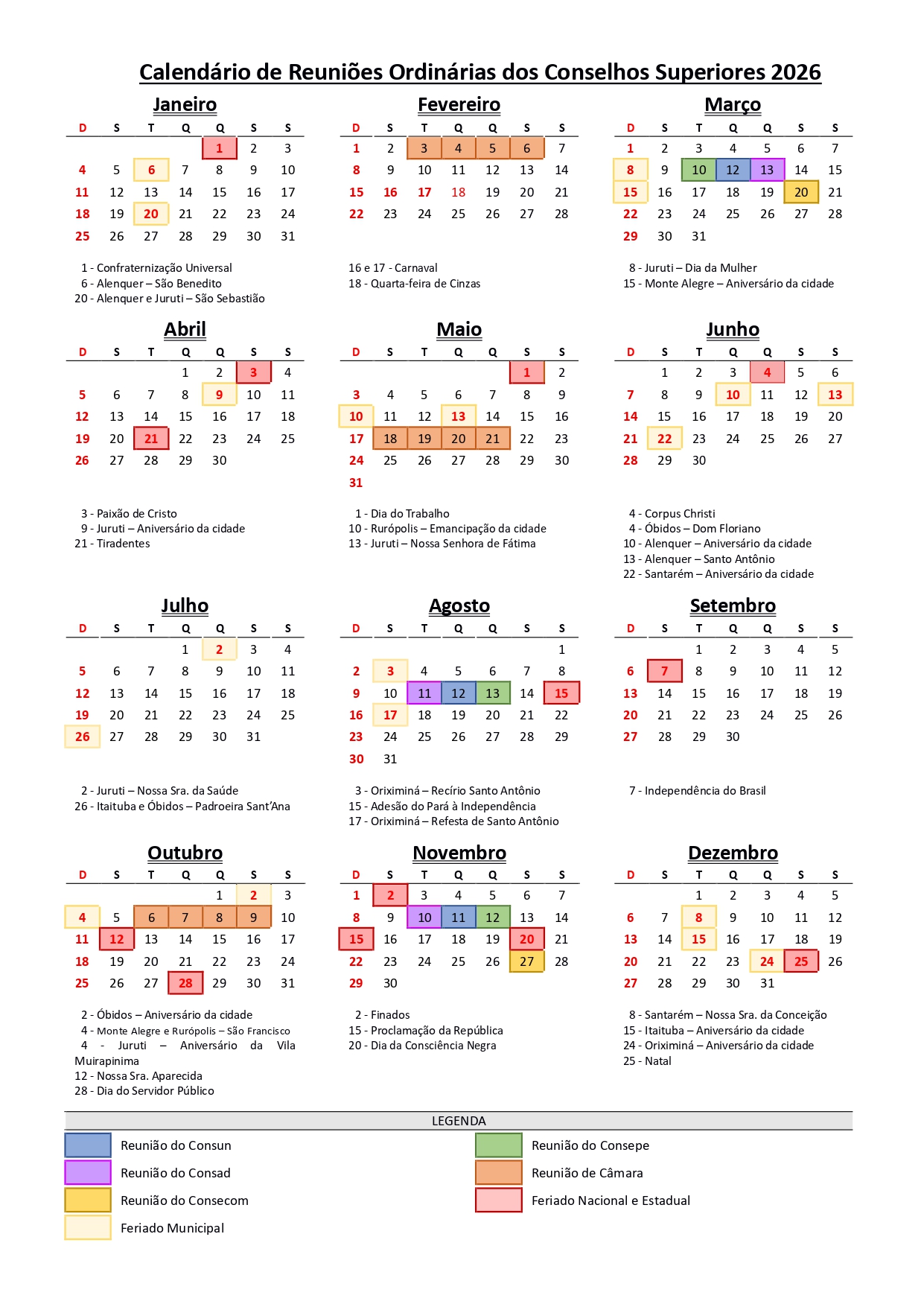 Calendário de Reuniões